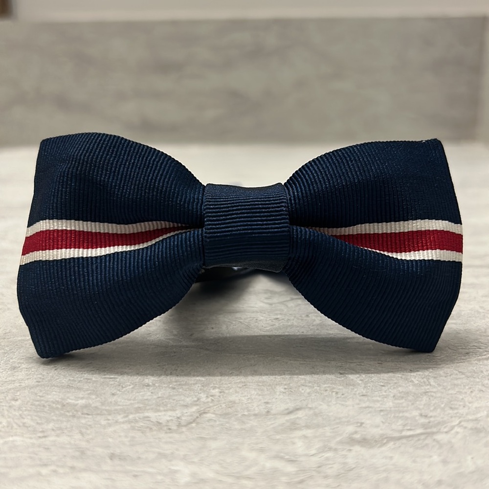 Tommy Hilfiger Pre-tied Logo Bow Tie. Navy/Red. 13.75”-18”.